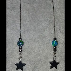 GENUINE BLUE-GREEN FIRE OPAL THREADER EARRINGS